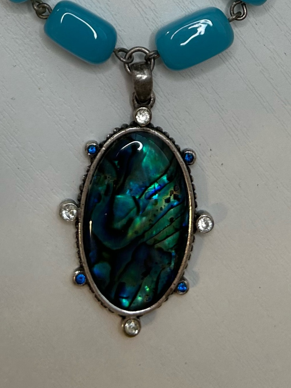 Turquoise Beaded Necklace with Abalone Pendant - Women Jewelry